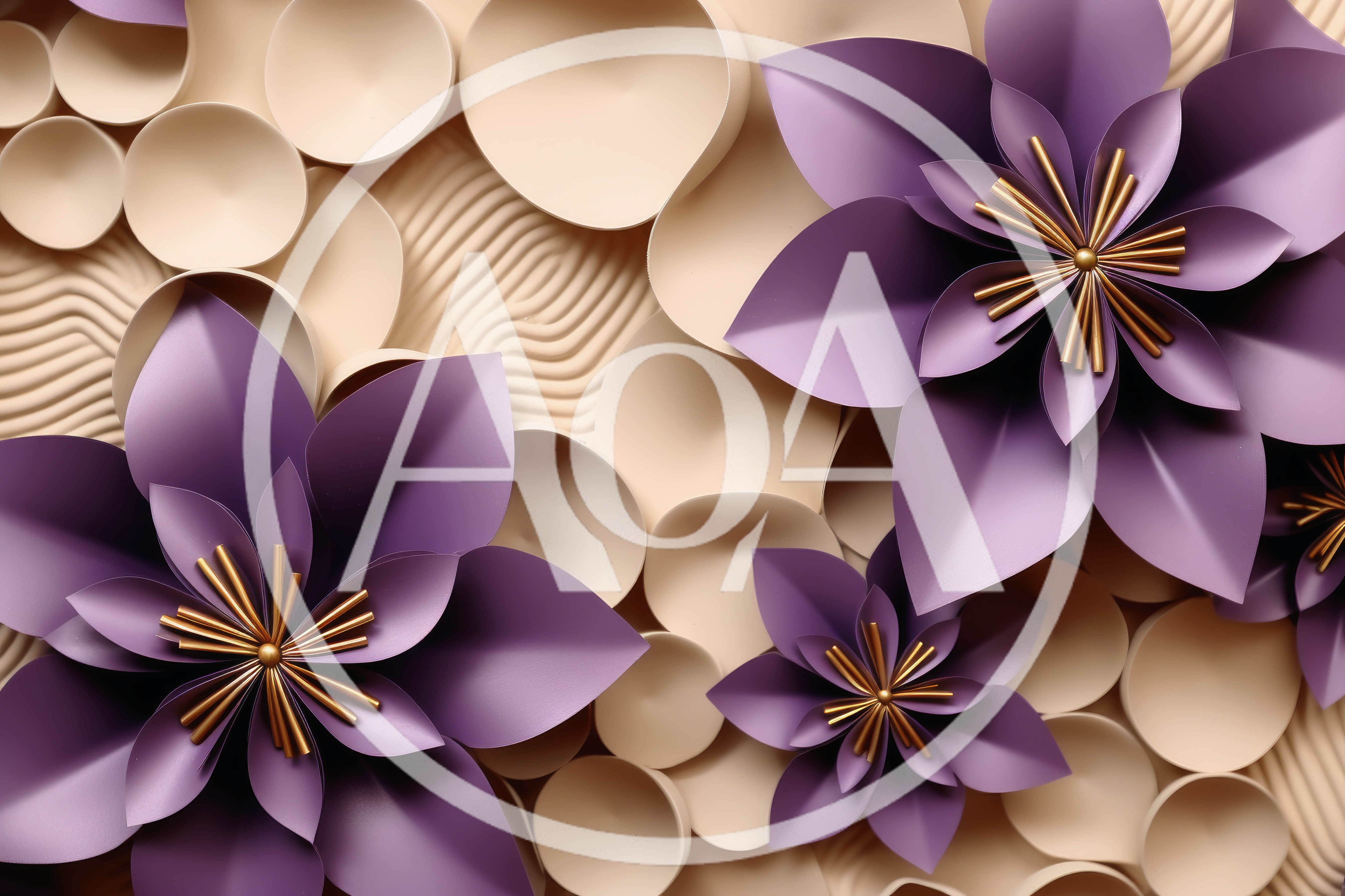 Purple Paper Flowers With Gold Centers On Textured Background