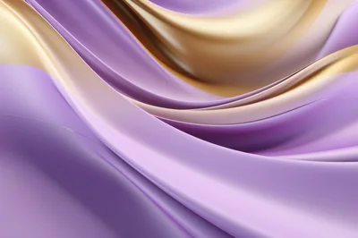 Abstract Flowing Silk Fabric With Purple And Gold Waves
