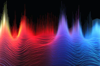 Abstract Digital Sound Wave Visualization With Glowing Neon Lines