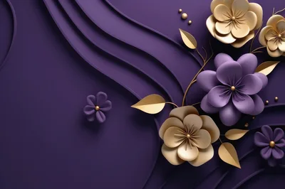 3D Rendered Purple And Gold Floral Background