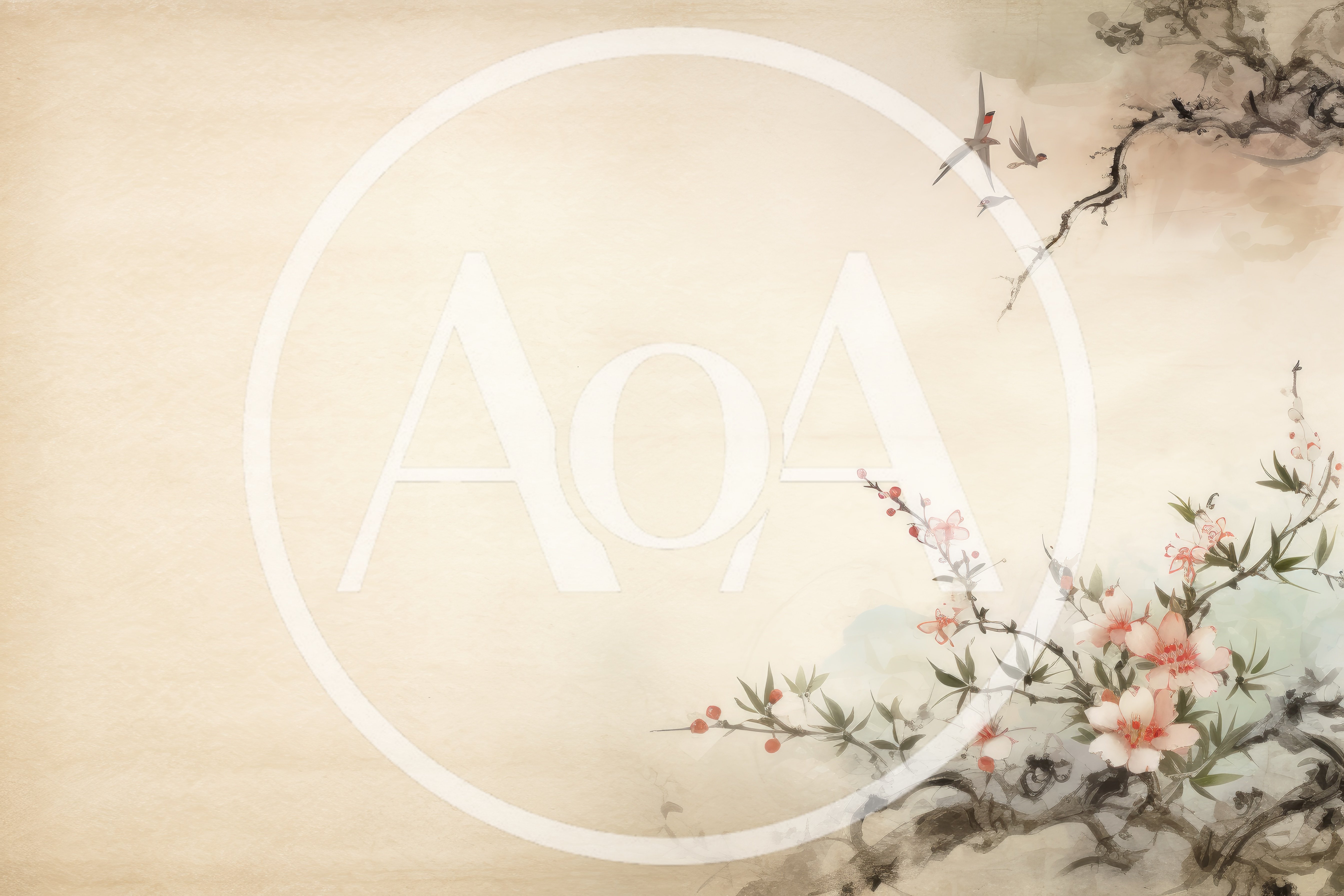 Traditional Chinese Ink Wash Painting With Floral Branches
