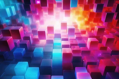 Abstract 3D Cubes With Glowing Neon Lighting