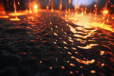 Molten Gold Liquid Surface With Falling Droplets