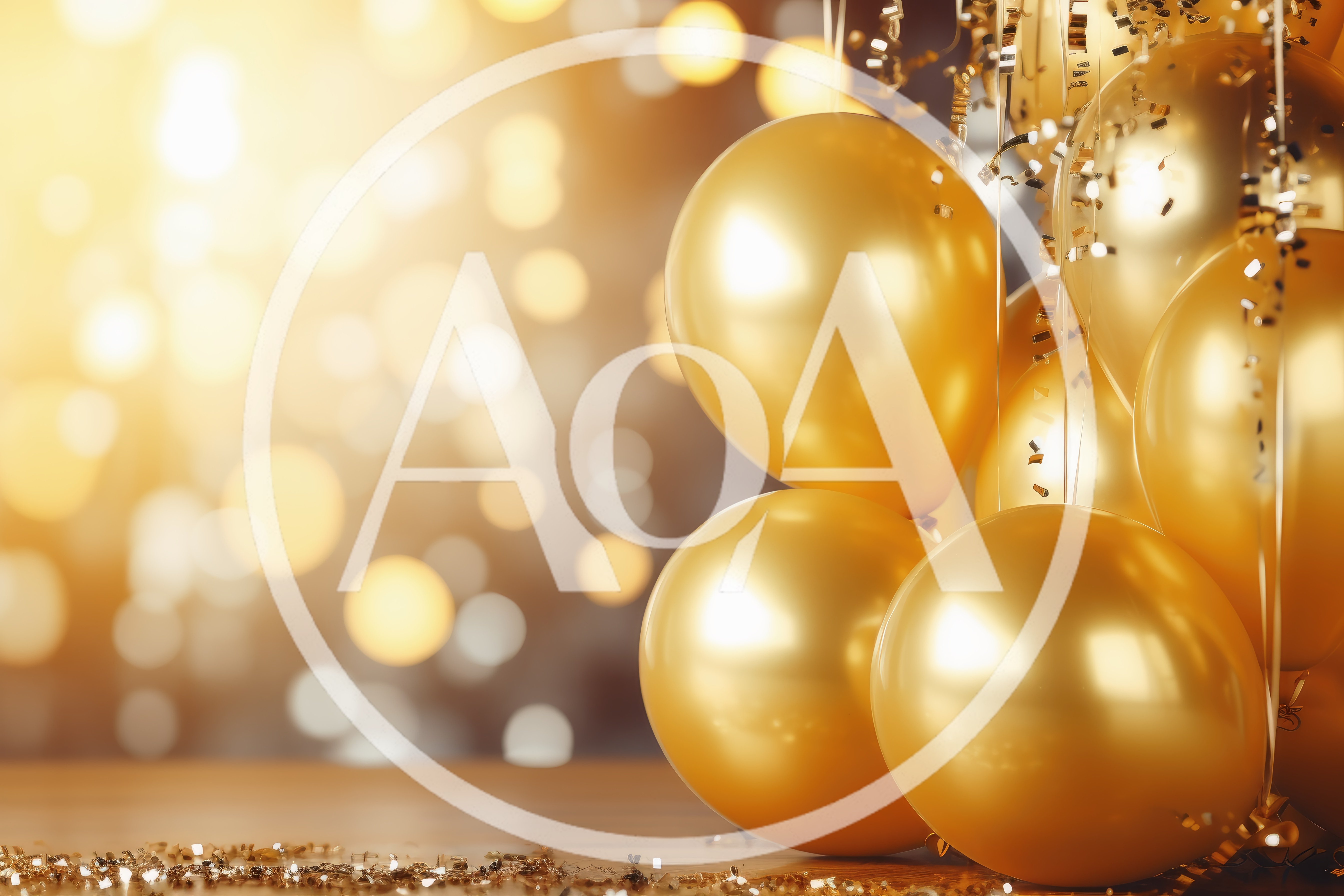 Golden Balloons With Confetti On A Festive Background