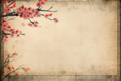 Vintage Paper Background With Cherry Blossom Branches