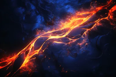 Abstract Glowing Lava Flowing Through Dark Volcanic Rock