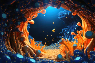 Abstract Microscopic Biological Cellular Environment Visualization