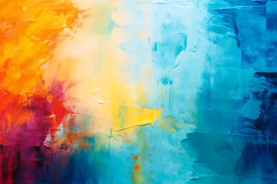 Abstract Oil Painting With Vibrant Blue And Yellow Tones