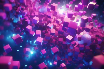 Abstract 3D Floating Pink Cubes In Digital Space