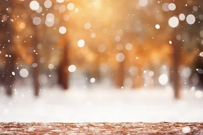 Empty Wooden Table Surface With Winter Forest Background