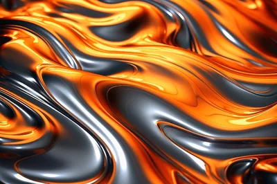 Abstract Liquid Metal Flowing With Orange And Silver