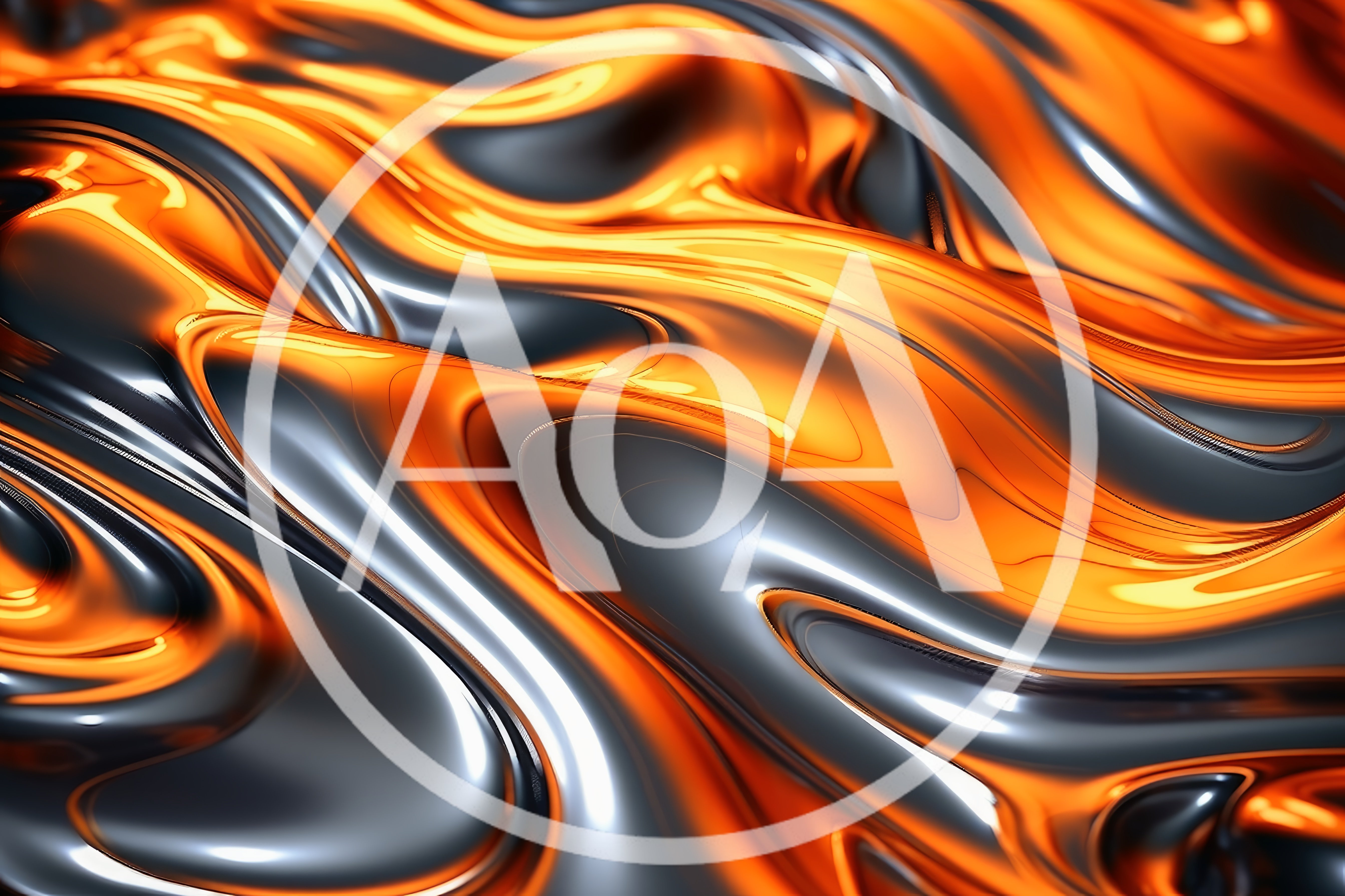 Abstract Liquid Metal Flowing With Orange And Silver