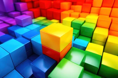 Abstract 3D Render Of Colorful Glossy Cubes