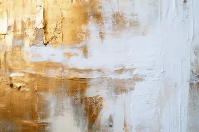 Abstract Painting With Gold Leaf And White Texture