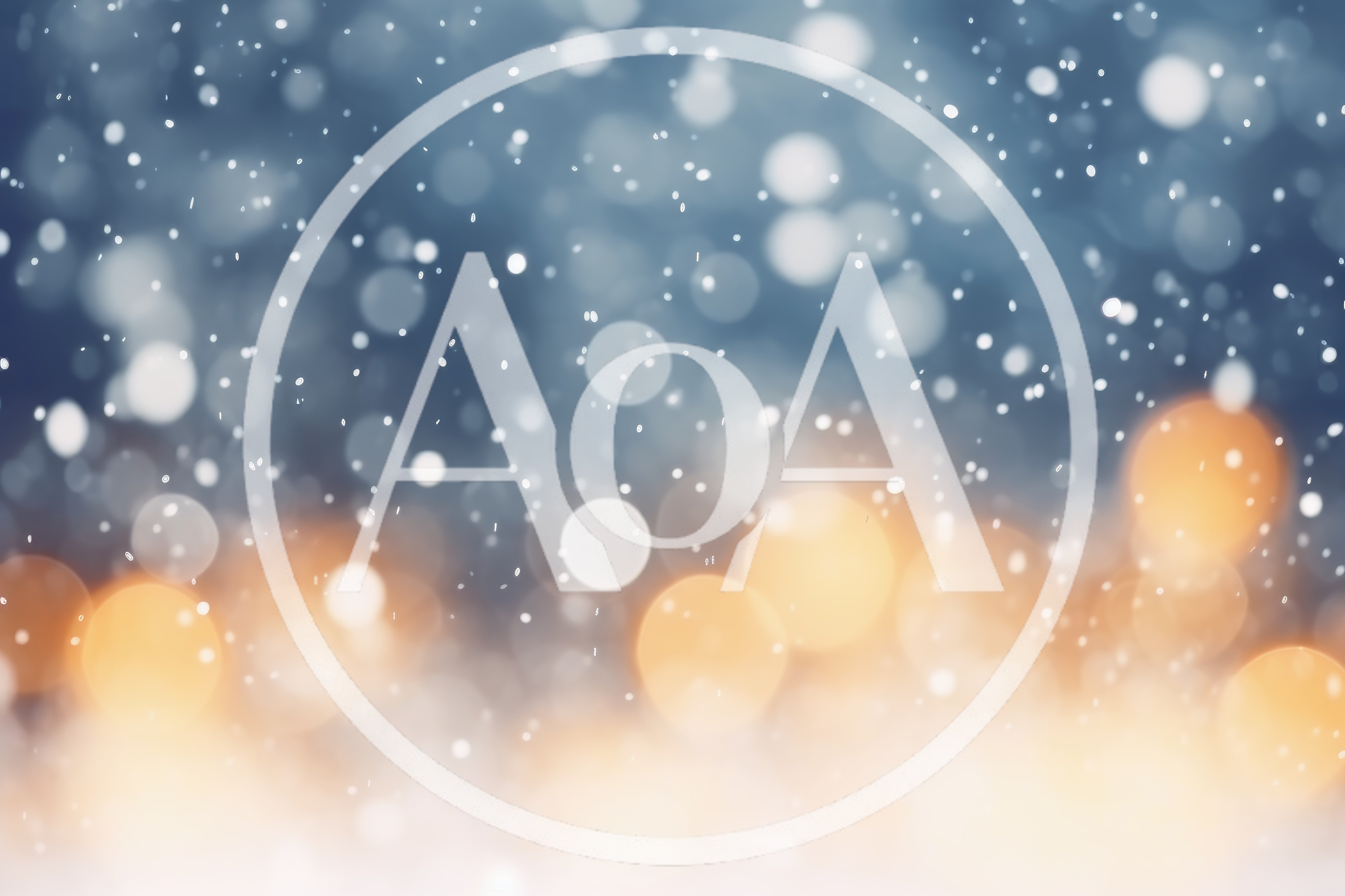 Abstract Winter Background With Golden Bokeh Lights And Snow