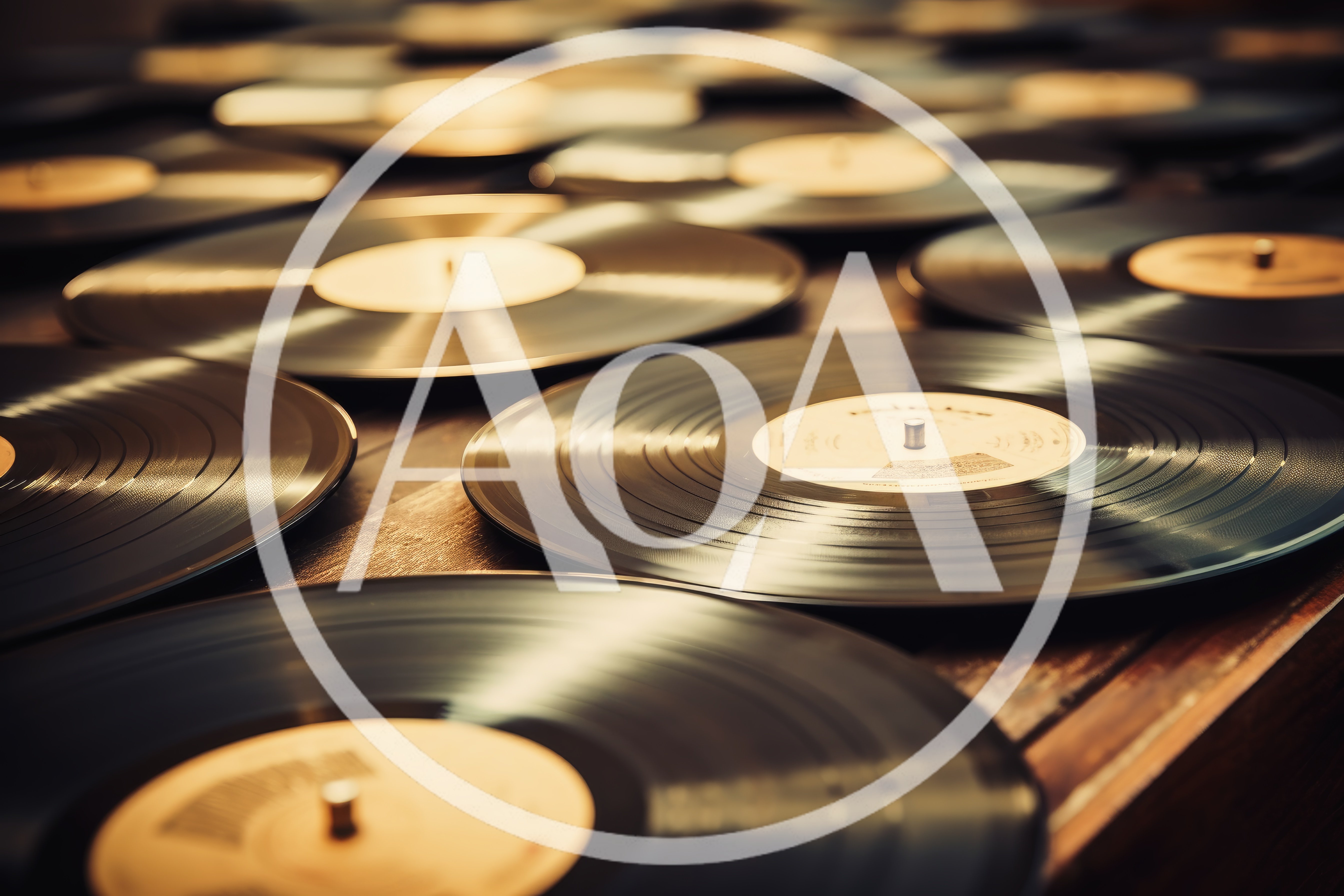 Collection Of Vintage Vinyl Records On Wooden Surface
