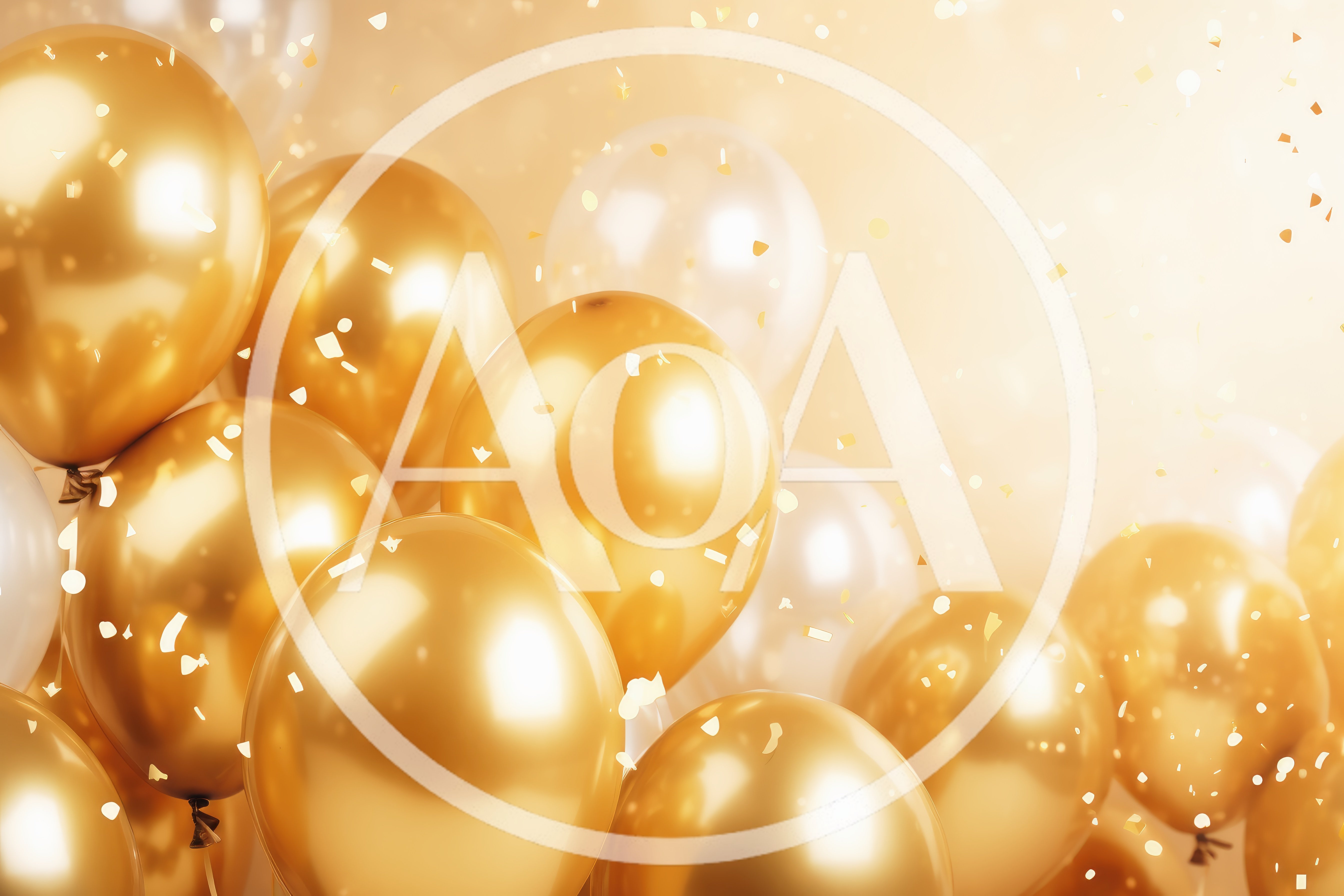 Golden Balloons With Falling Confetti Background