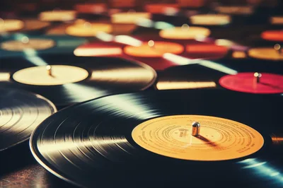 Collection Of Vintage Vinyl Records On A Table