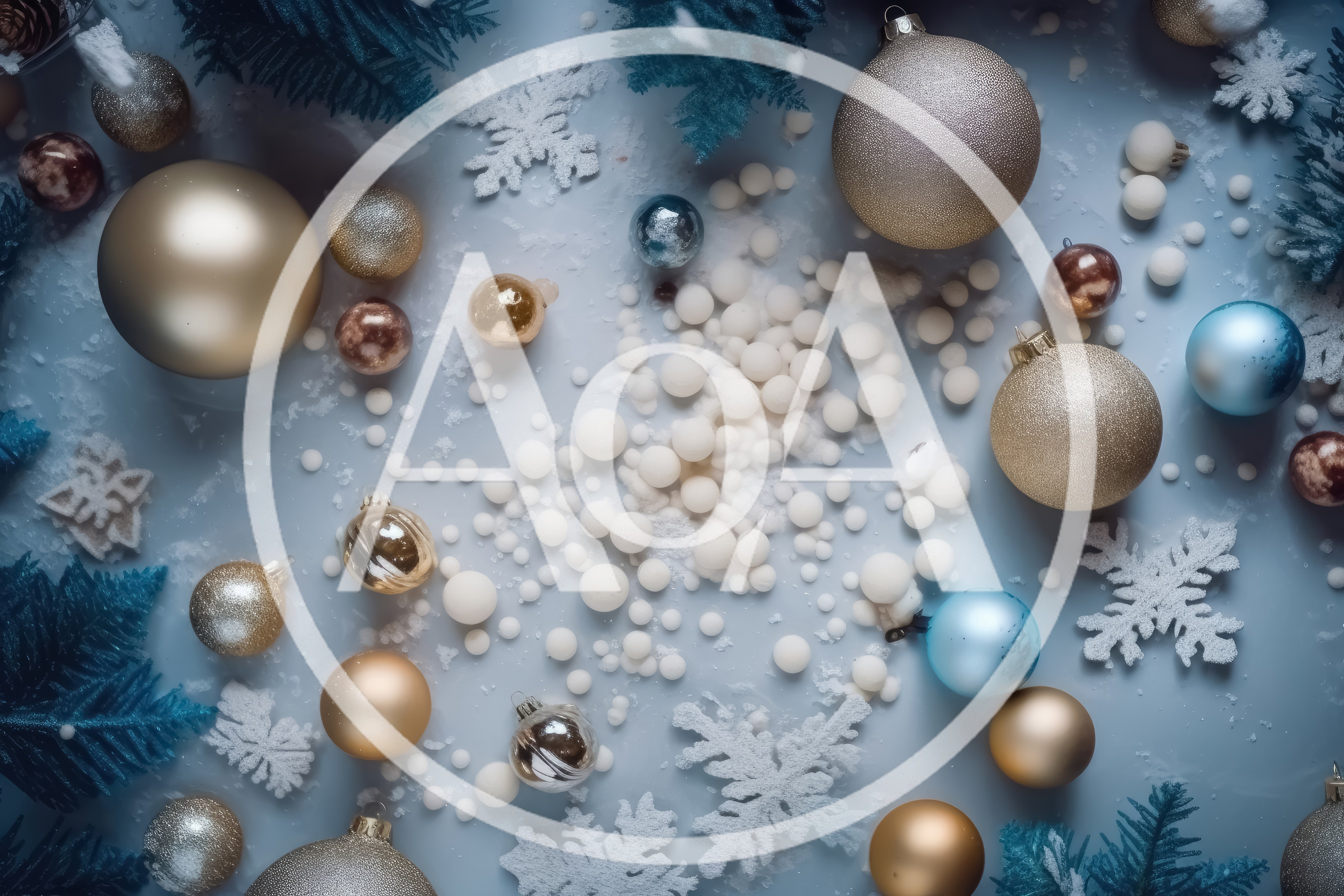 Christmas Ornaments And Snowflakes On Snowy Background