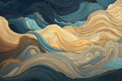 Abstract Line Art Landscape With Flowing Waves
