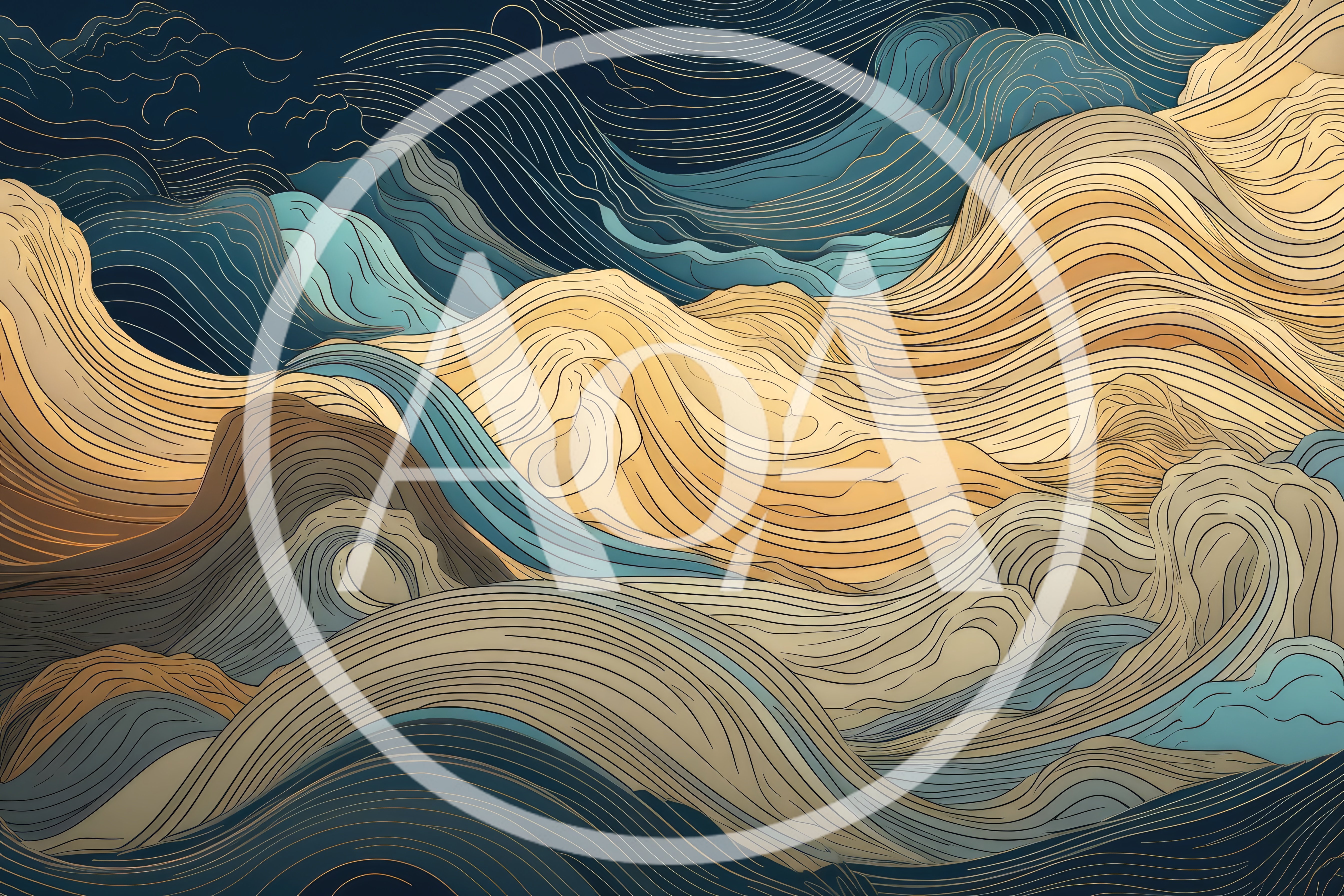 Abstract Line Art Landscape With Flowing Waves