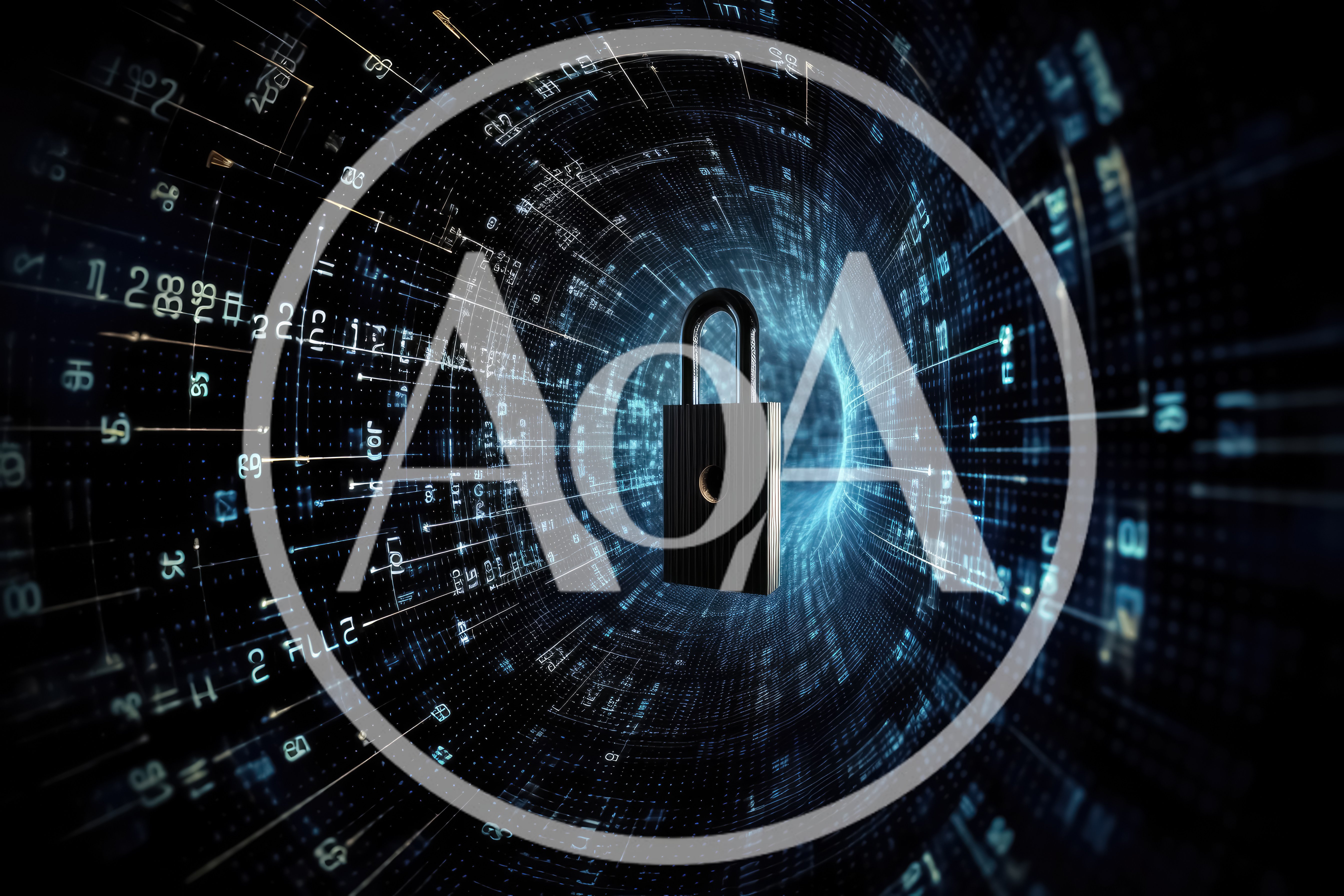 Digital Padlock Floating Inside A Cyber Data Tunnel