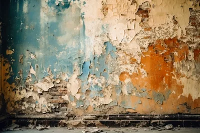 Distressed Wall With Peeling Paint And Exposed Brick