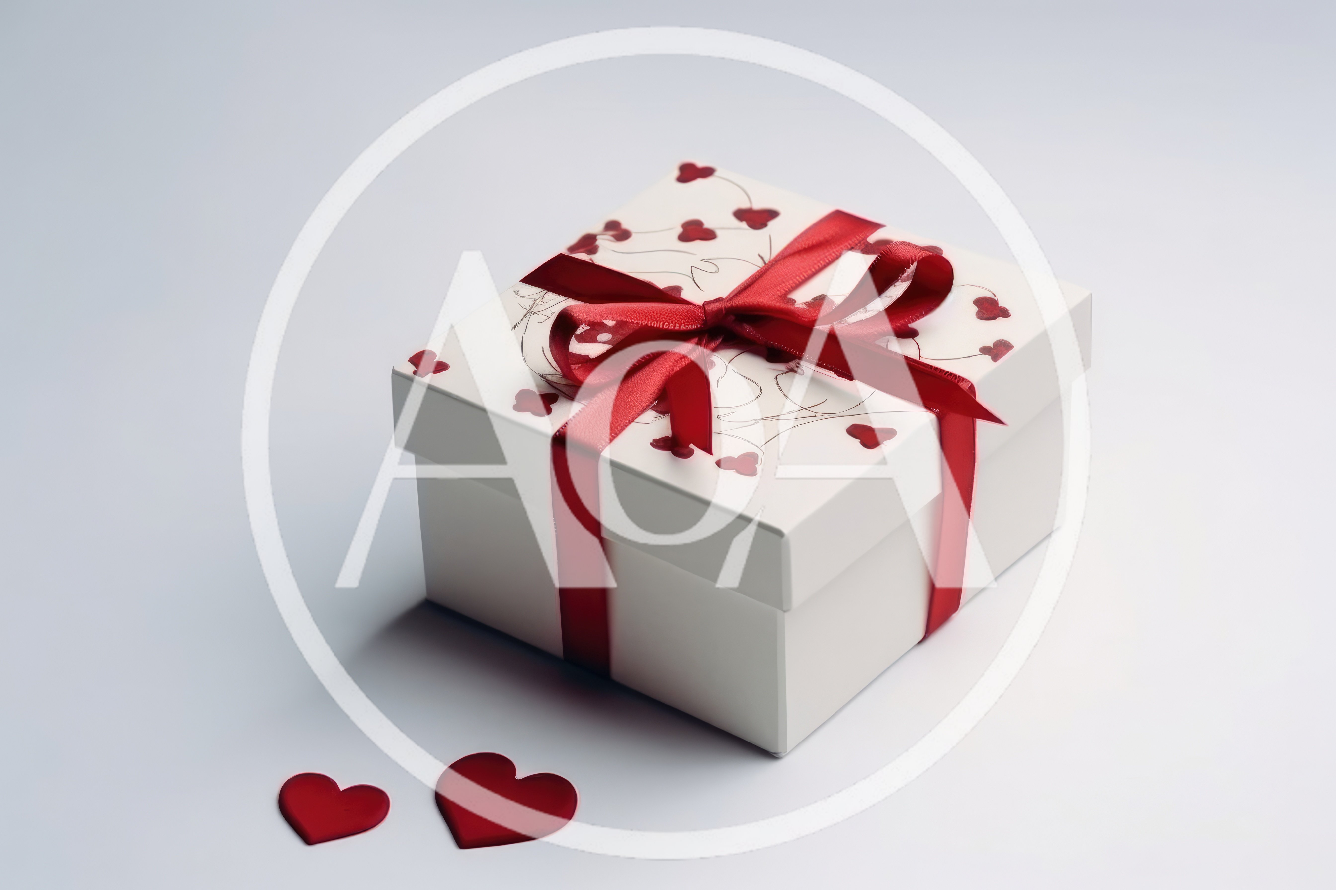 White Gift Box With Red Ribbon And Heart Decorations