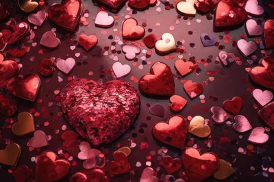 Red Heart Confetti and Glitter Decorations