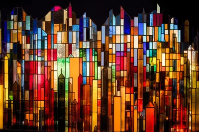 Stained Glass City Skyline Art Installation