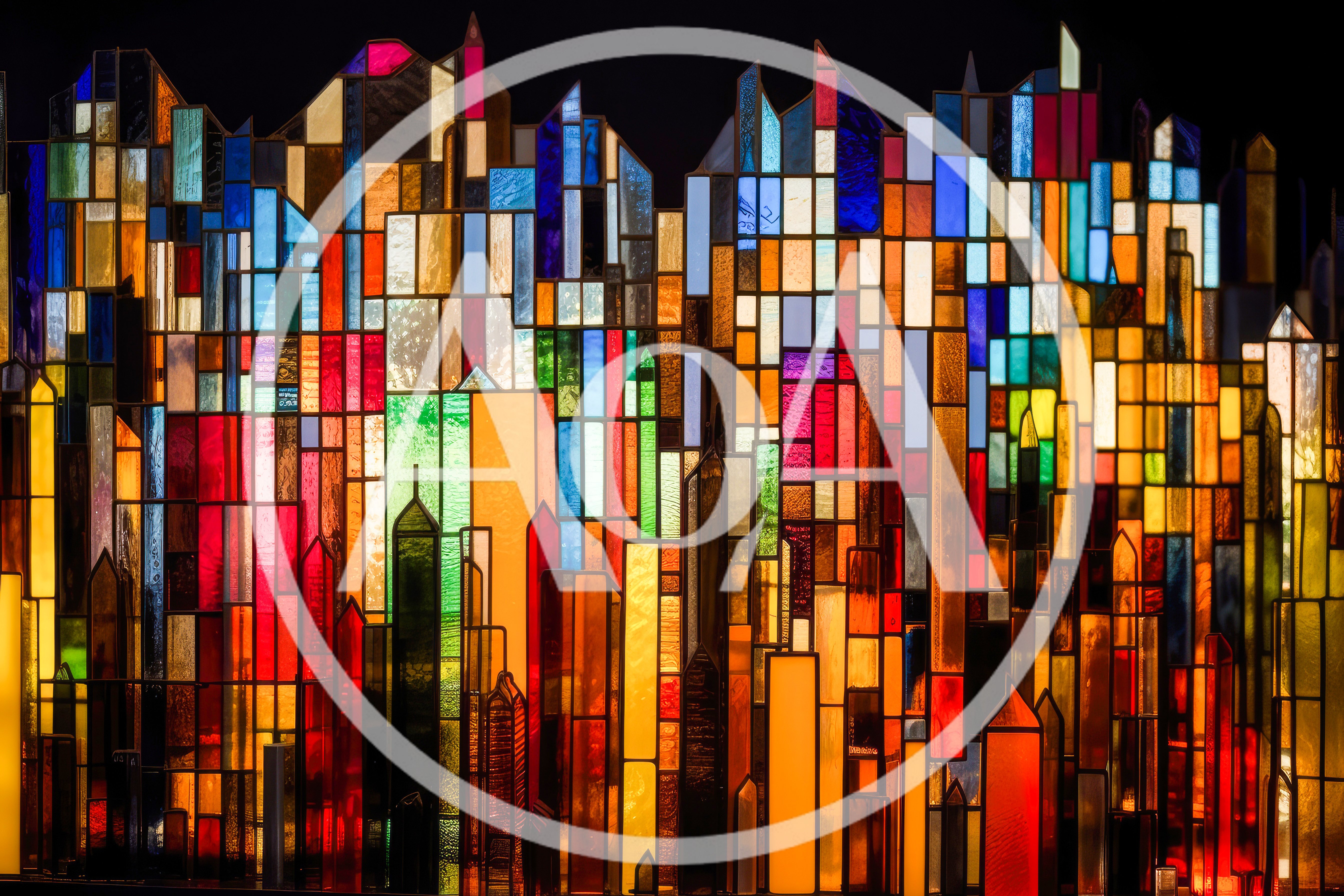 Stained Glass City Skyline Art Installation
