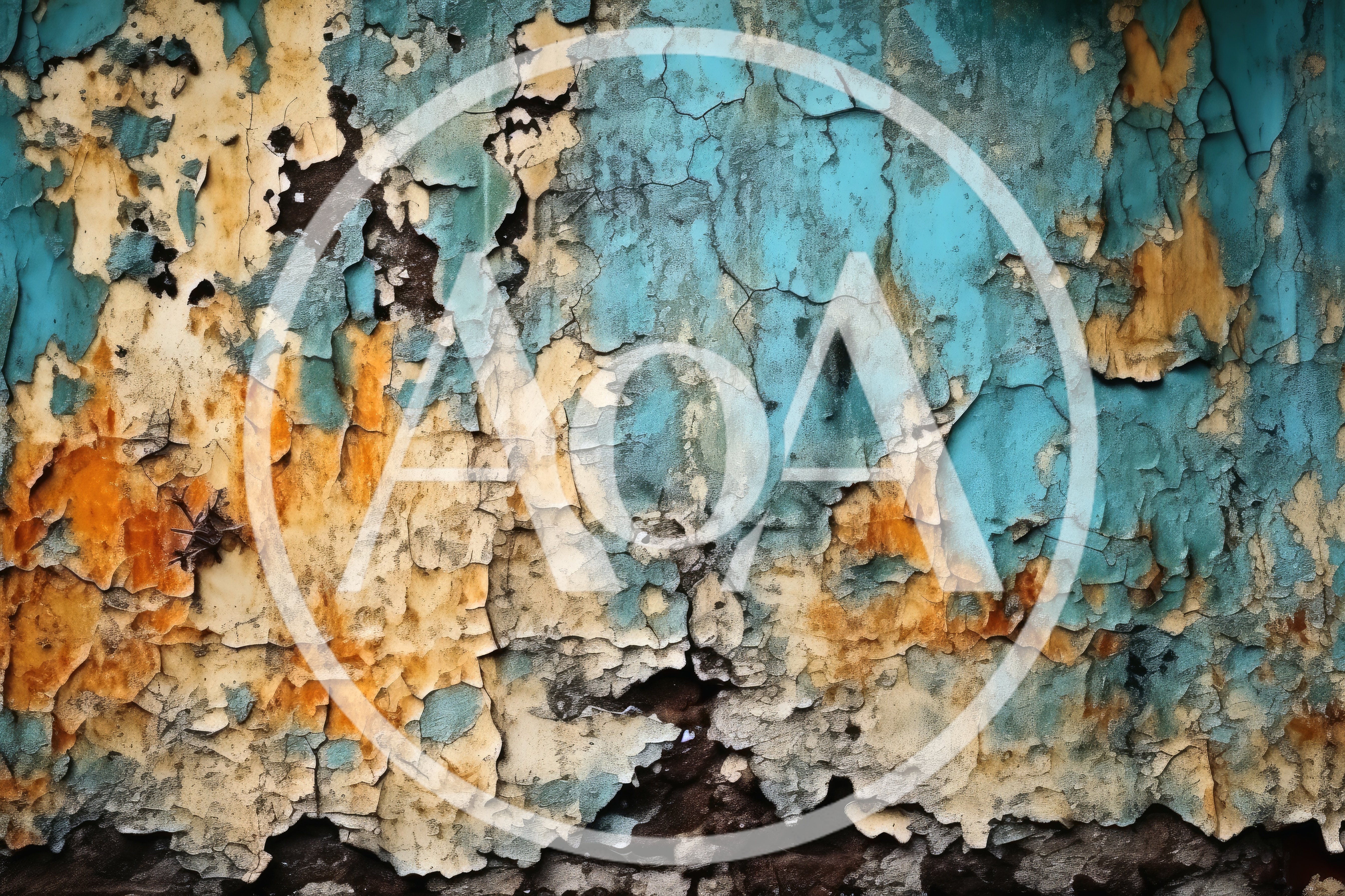 Weathered Wall With Peeling Blue And Orange Paint