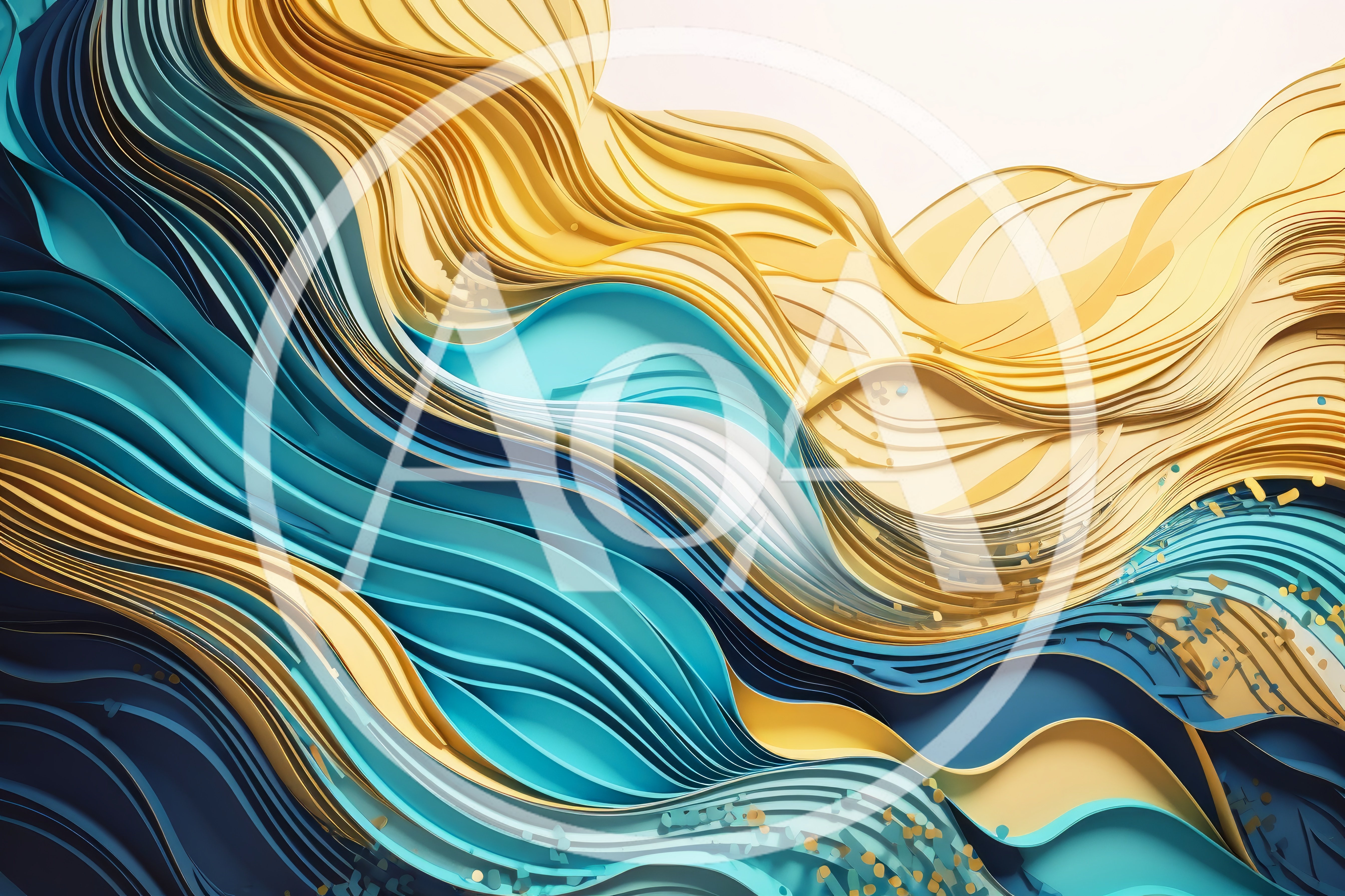 Abstract 3D Paper Cutout Waves In Blue And Gold