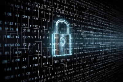 Digital Security Padlock Over Abstract Data Stream