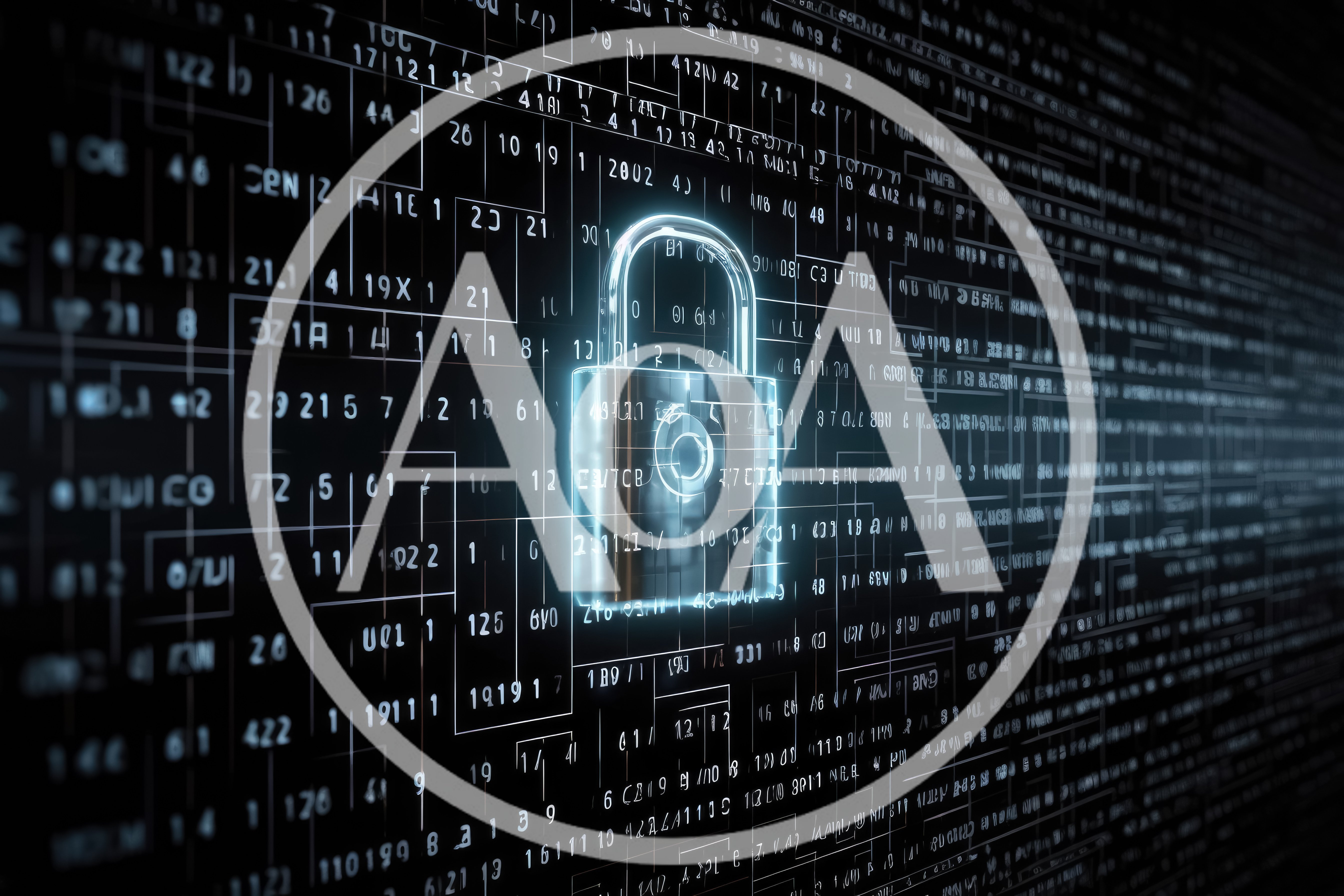Digital Security Padlock Over Abstract Data Stream