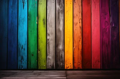Vertical Wooden Planks Painted In A Rainbow Gradient