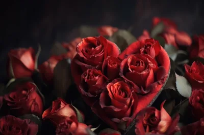 Heart Shaped Arrangement Of Deep Red Roses