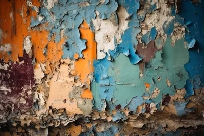 Weathered Wall With Peeling Multi Colored Paint Layers