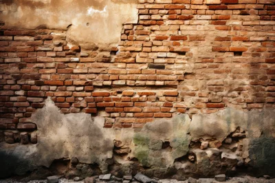 Weathered Brick Wall With Crumbling Plaster Texture