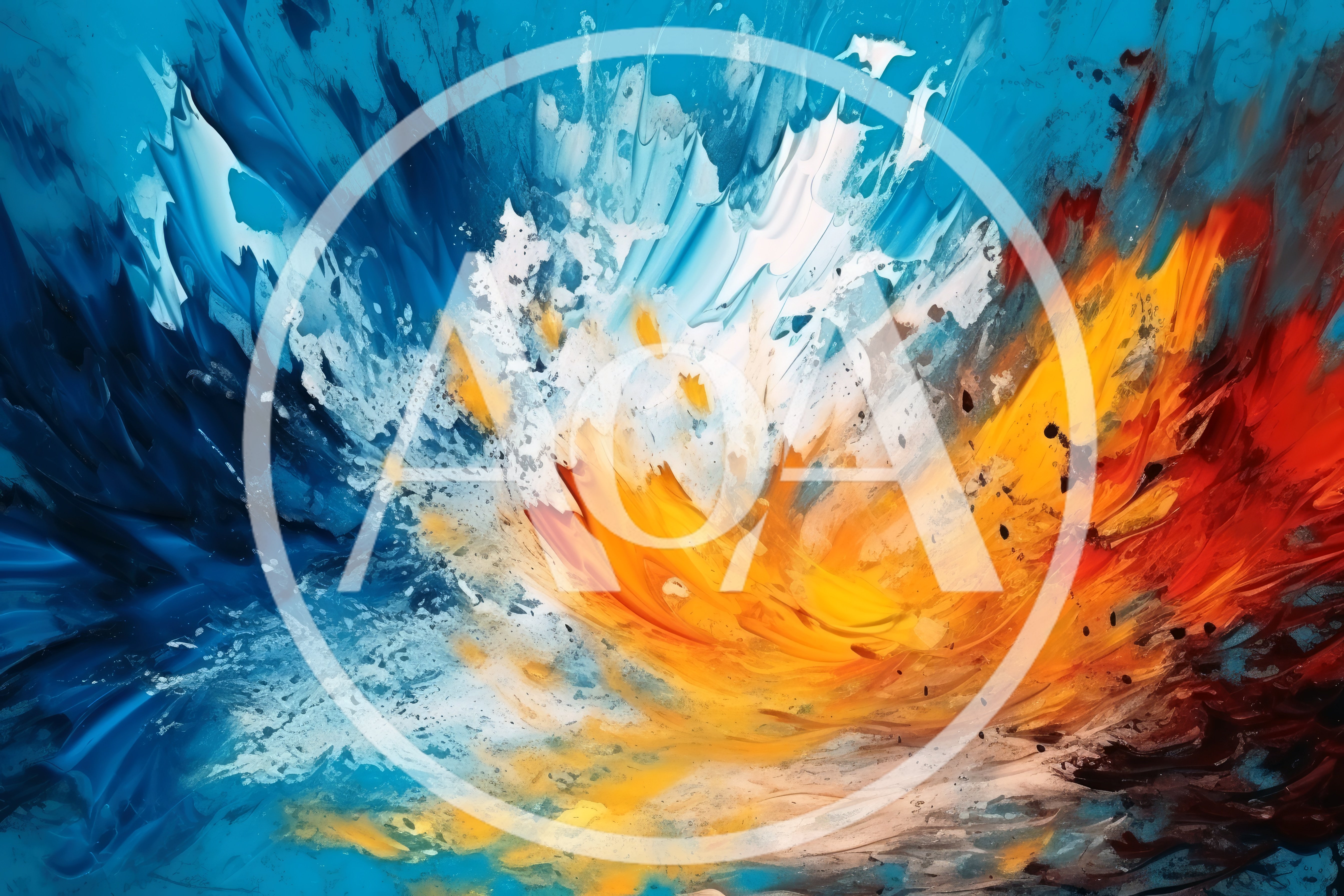 Abstract Oil Painting With Vibrant Blue And Orange Swirls