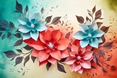 Paper Craft Flowers With Watercolor Background