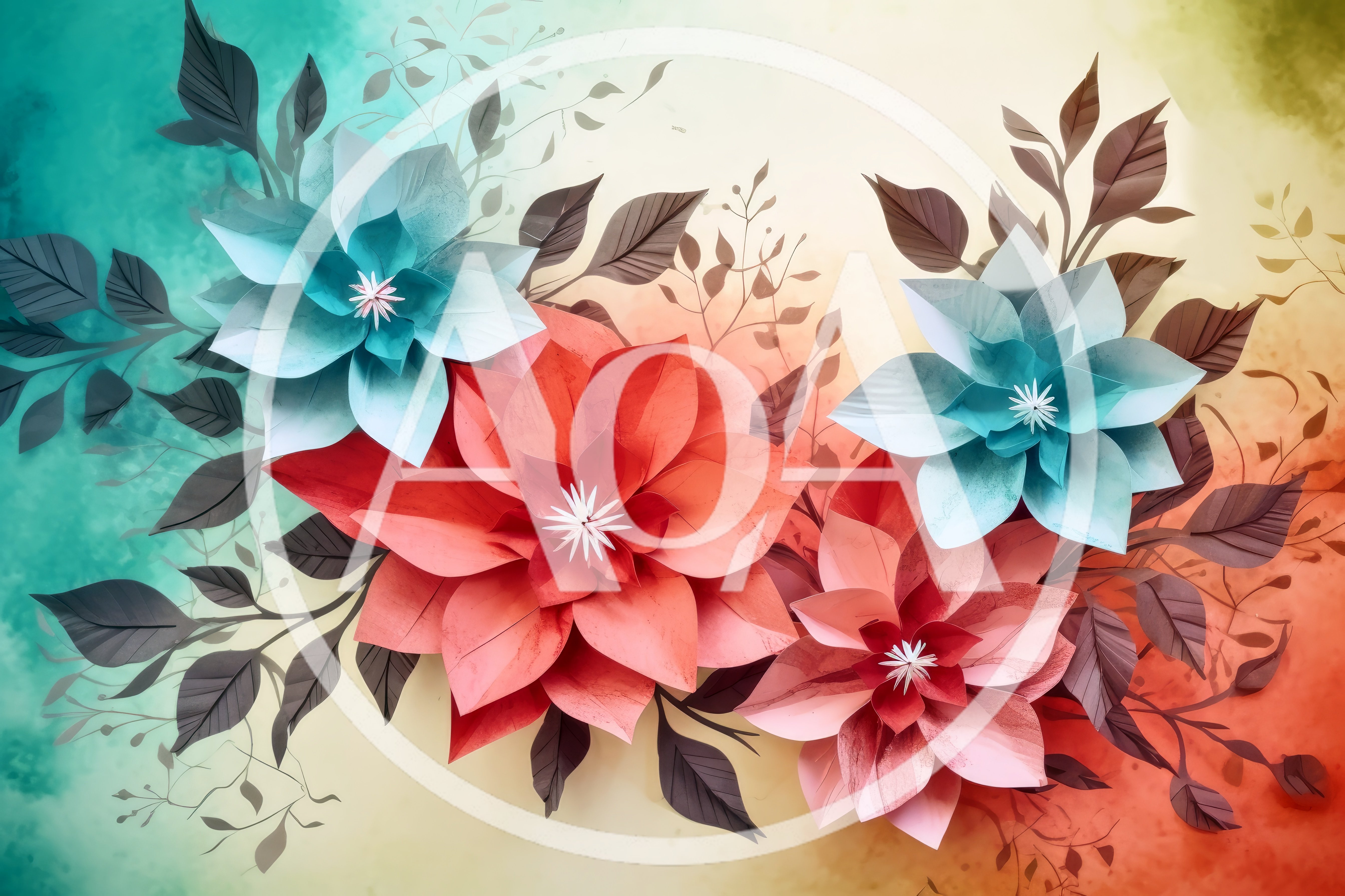 Paper Craft Flowers With Watercolor Background