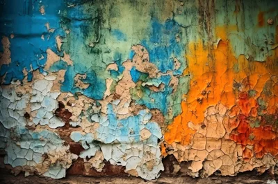 Weathered Wall With Peeling Multi Colored Paint