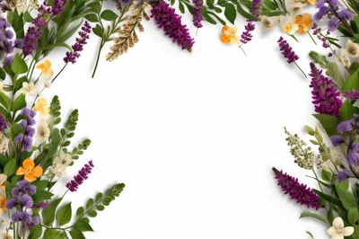 Floral Frame Border With Purple And Yellow Flowers