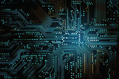 Abstract Digital Circuit Board Background With Glowing Data Lines
