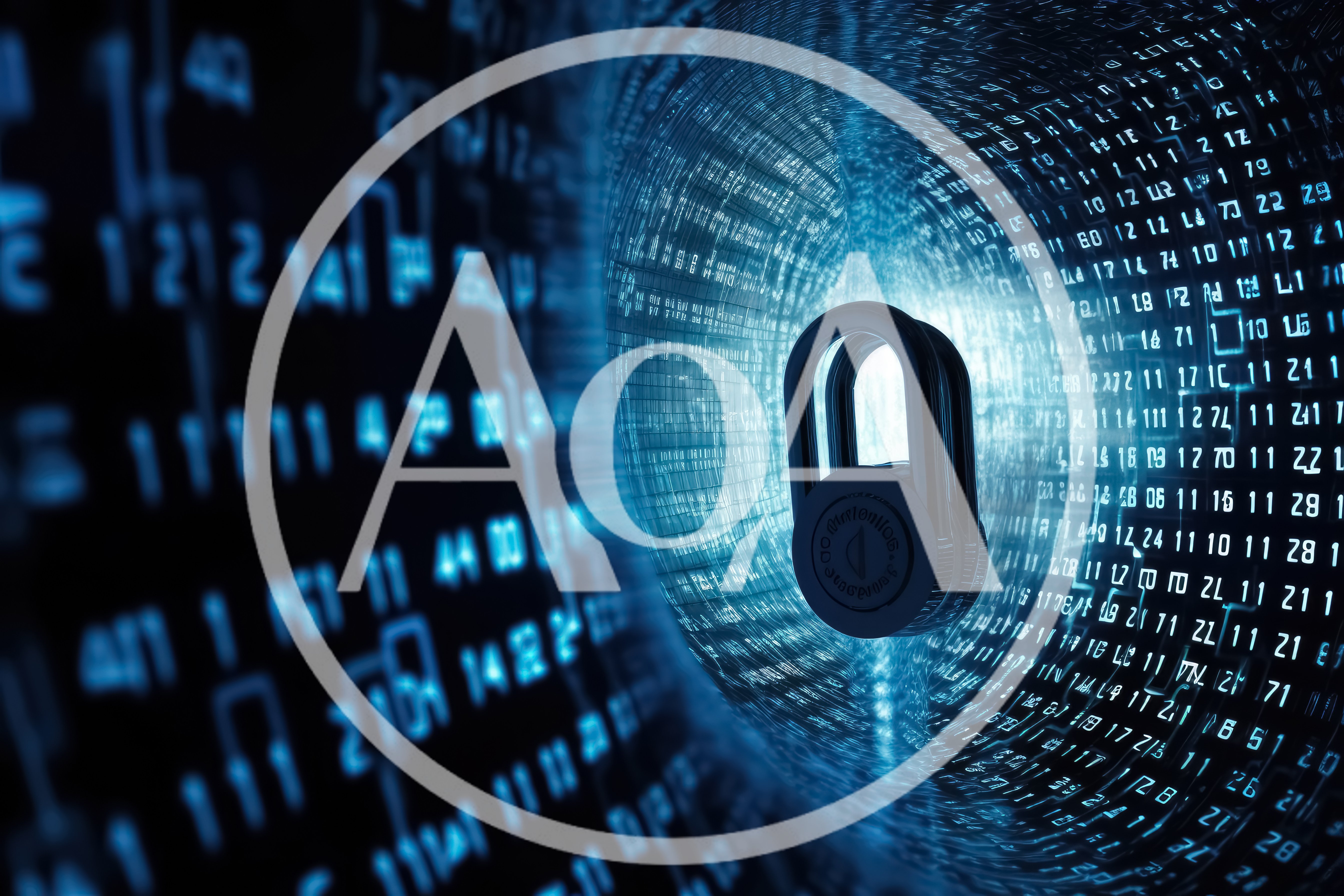 Digital Padlock Floating Inside A Data Tunnel