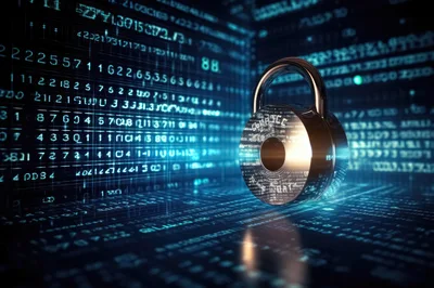 Digital Security Padlock With Glowing Data Streams
