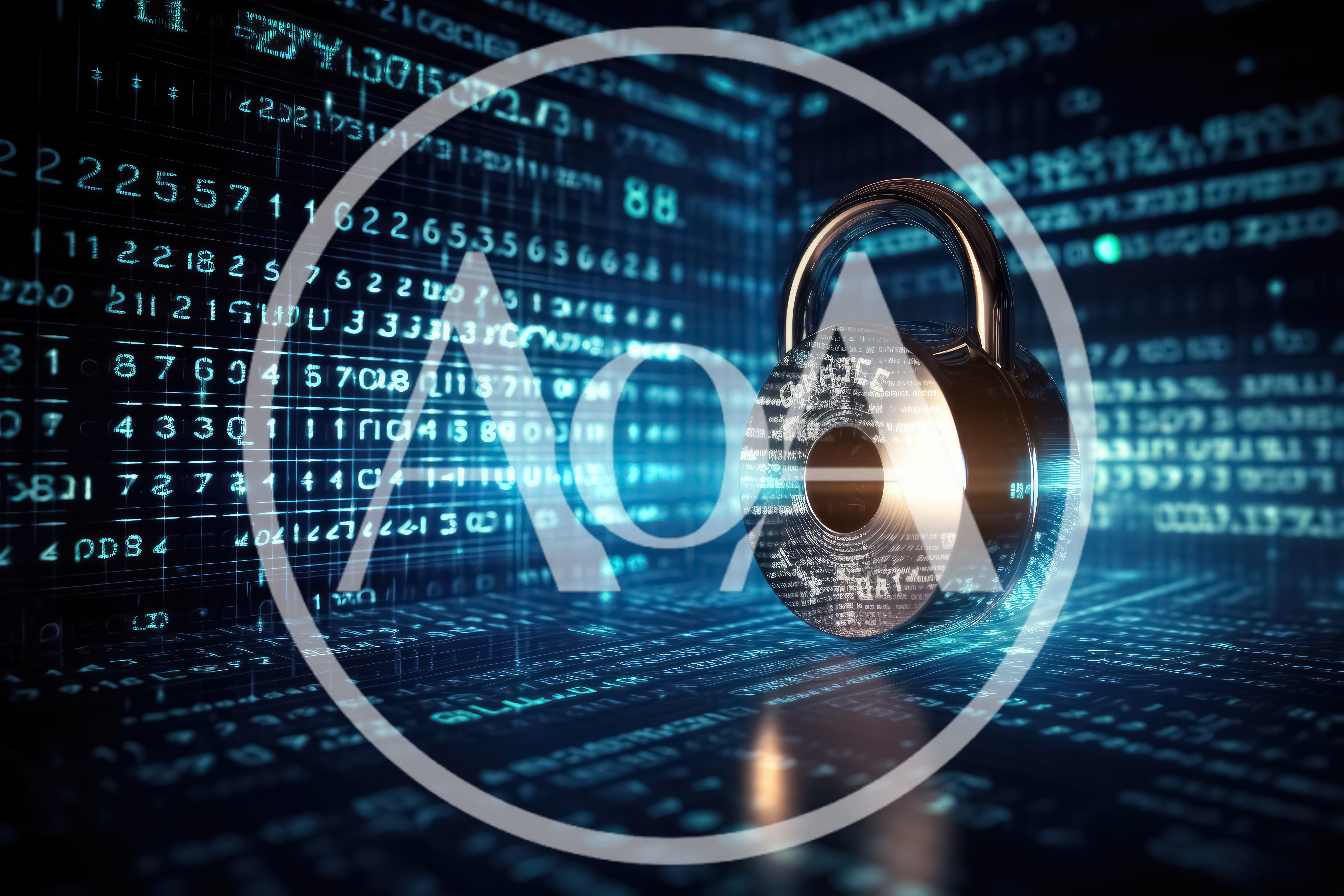 Digital Security Padlock With Glowing Data Streams
