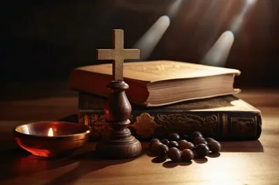 Religious Still Life With Cross And Holy Books