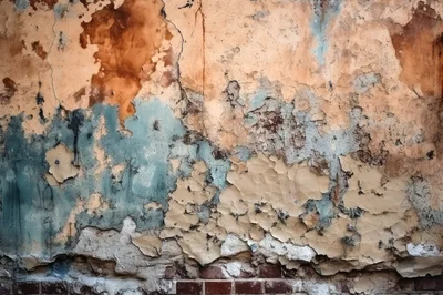 Weathered Wall With Peeling Paint And Exposed Brick